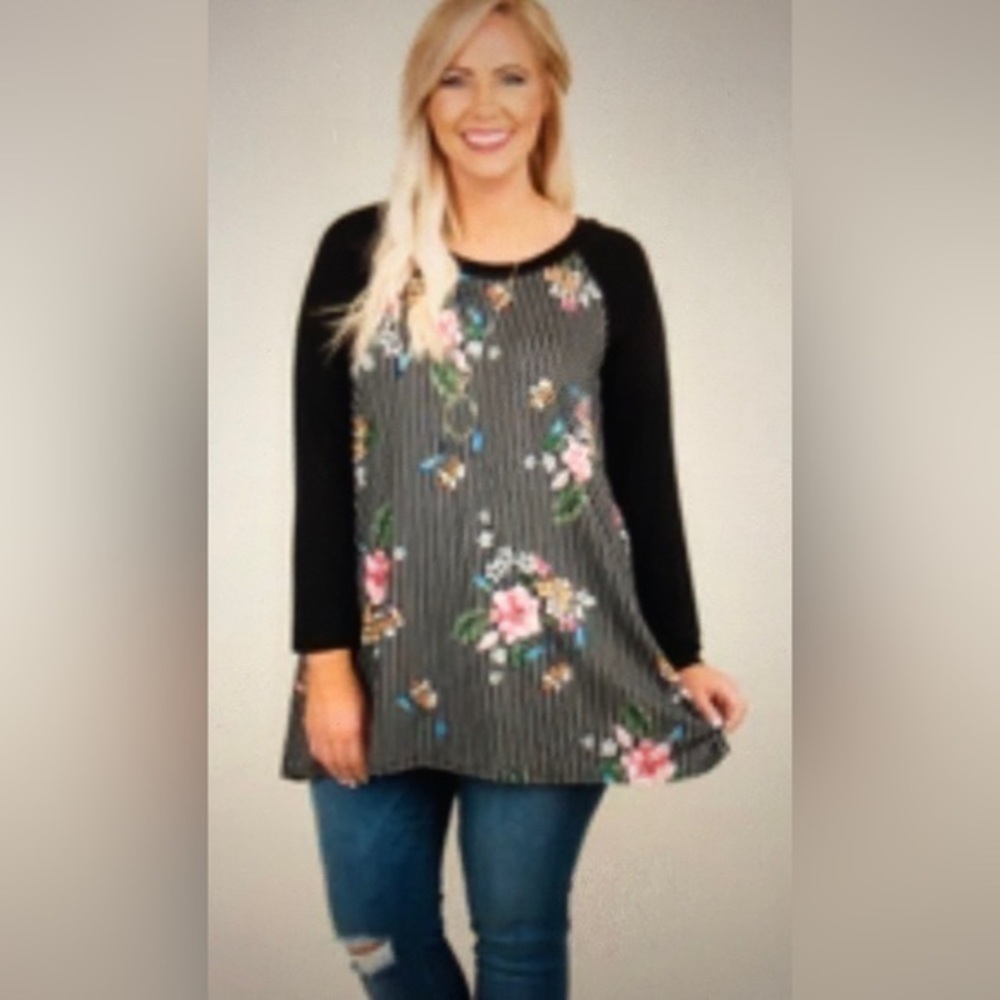 Chic Soul floral striped long sleeve tunic
